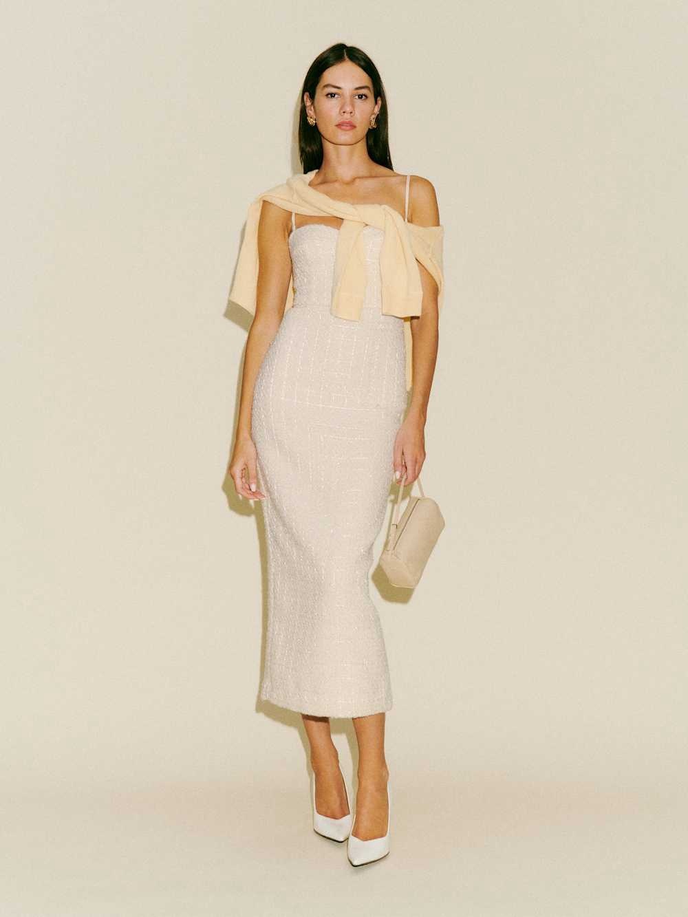 NEW Reformation Lakia Tweed Cocktail Midi Dress in Ivory Size 12